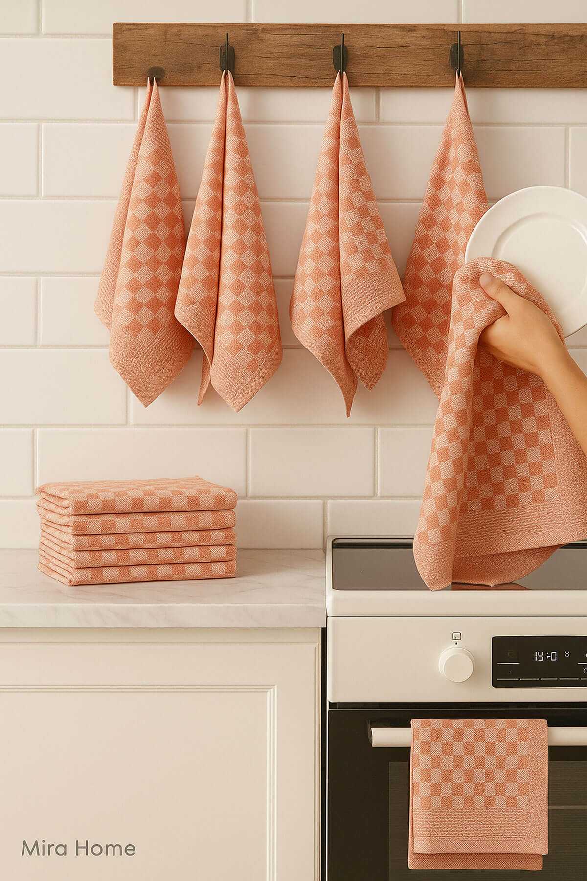 10 lu Dama Desenli Mutfak Kurulama Bezi 50x70 Cm  Somon resmi