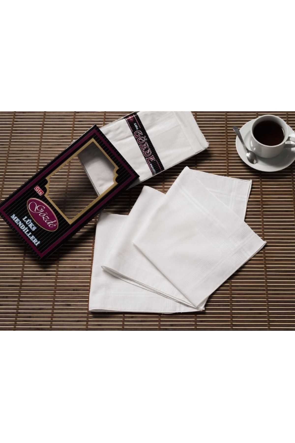 Siyah Kutulu 42x42cm 12 Adet Kumaş Mendil-GM Beyaz resmi