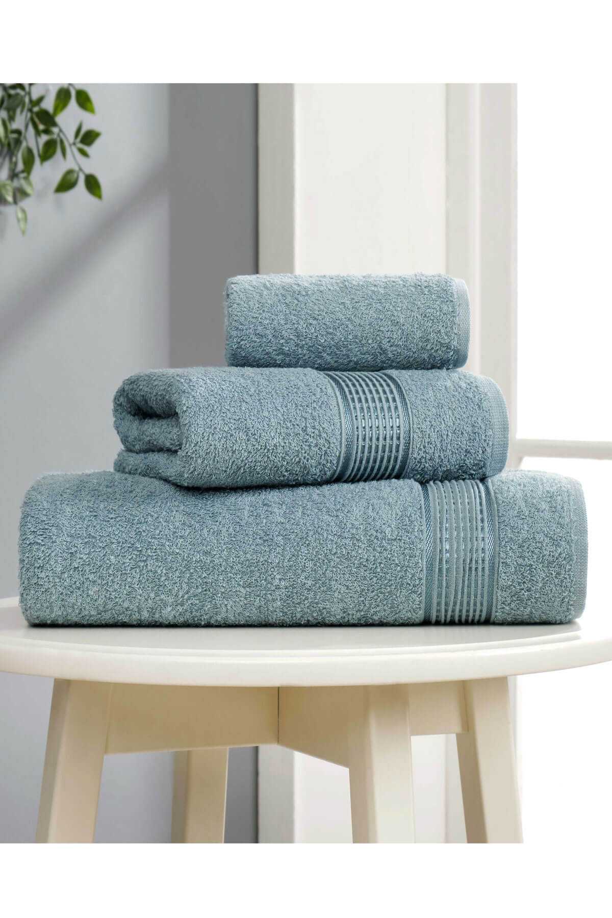 3 lü Banyo Havlusu Seti Pamuklu Ritim Mint resmi