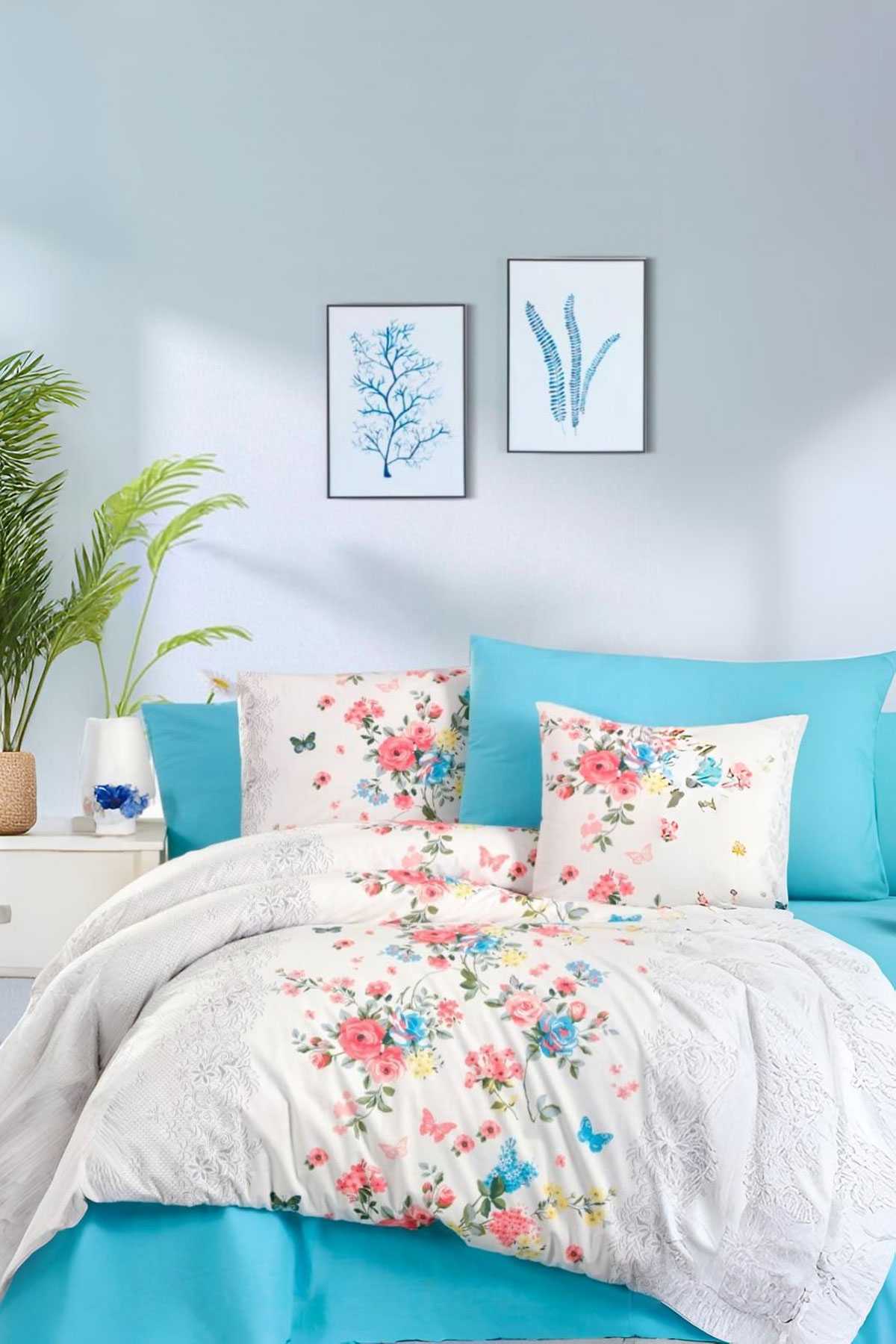 Çift Kişilik Ranforce Nevresim Takımı %100 Pamuklu Butterfly resmi