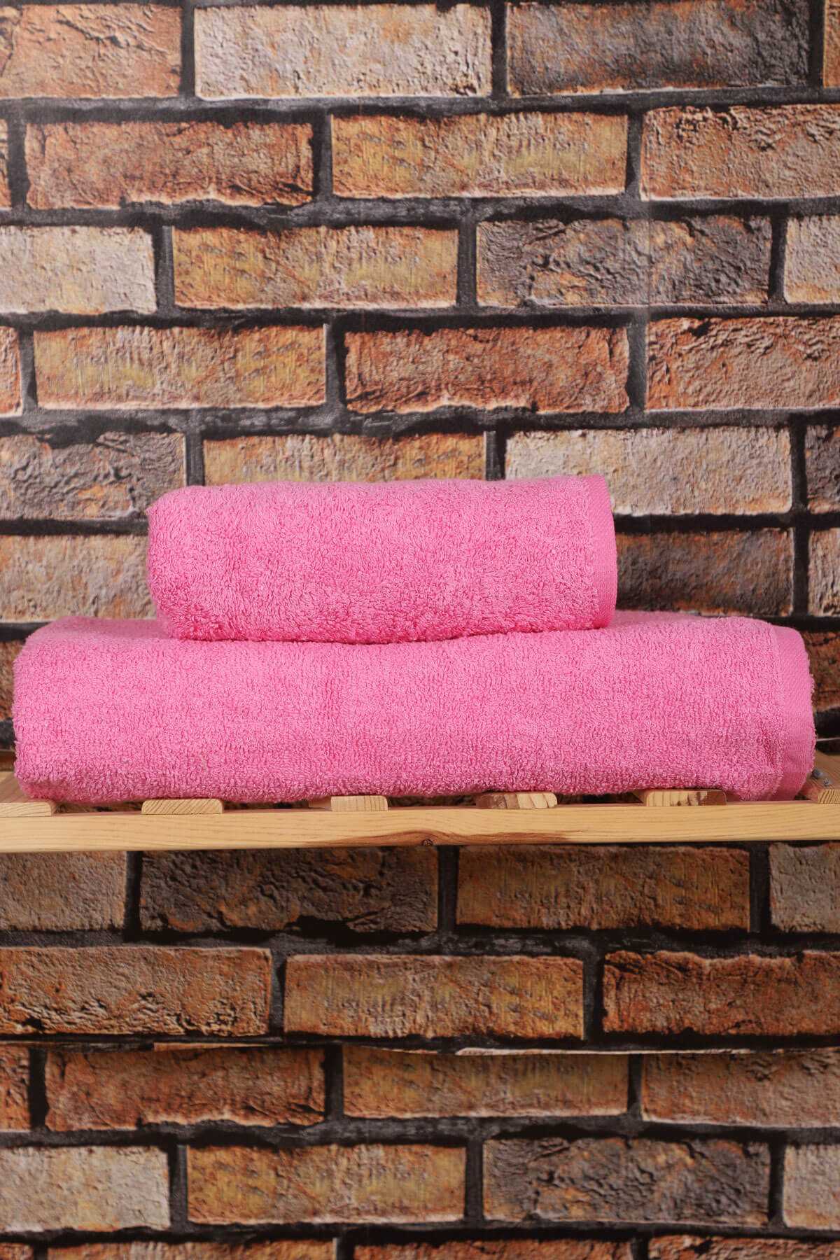 2 Parça %100 Pamuklu Soft Lüx Banyo Havlu Seti Pembe resmi