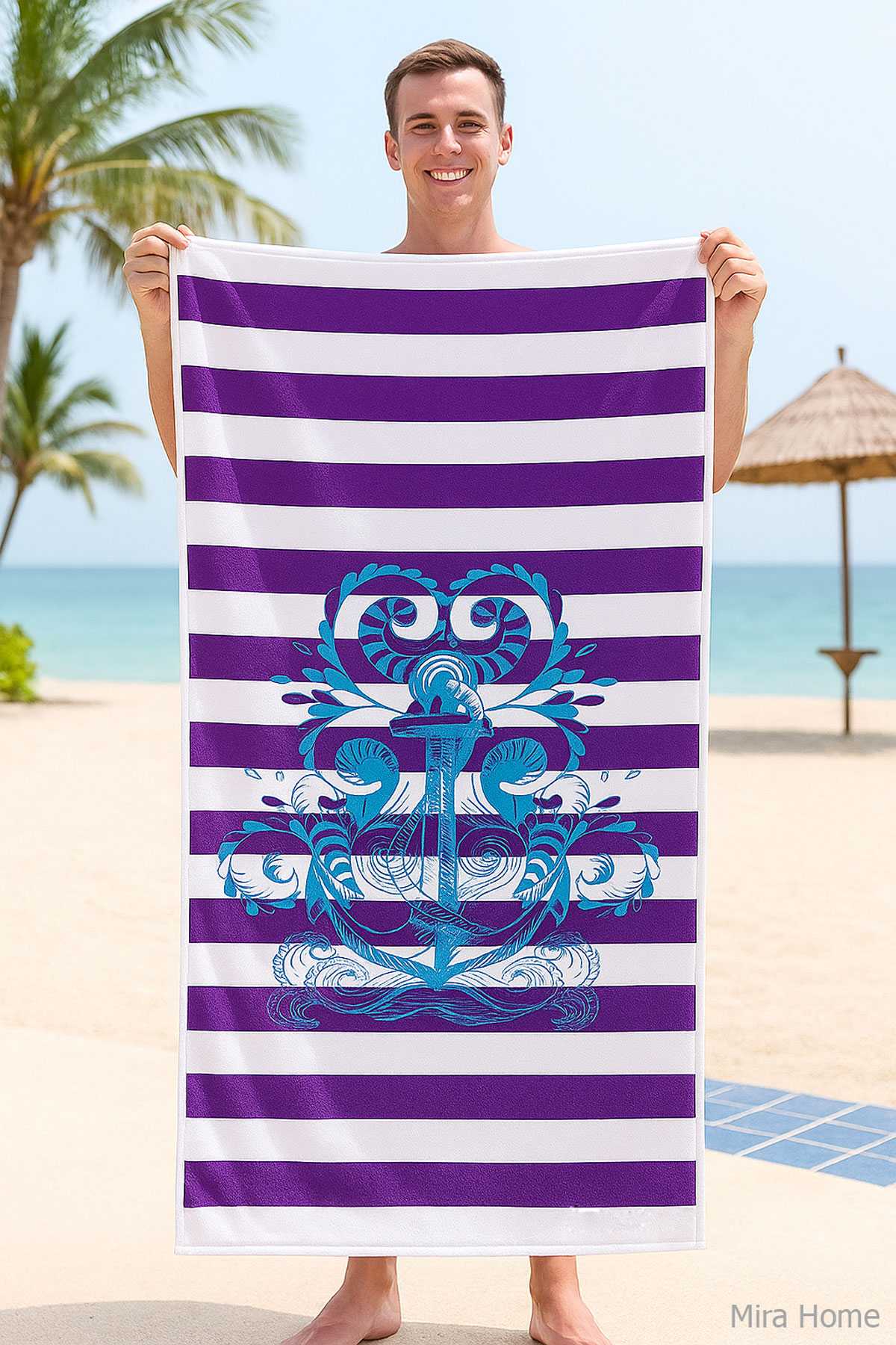 SeaDream Tropikal Desenli Plaj Havlusu 70X140 Cm Çapa resmi