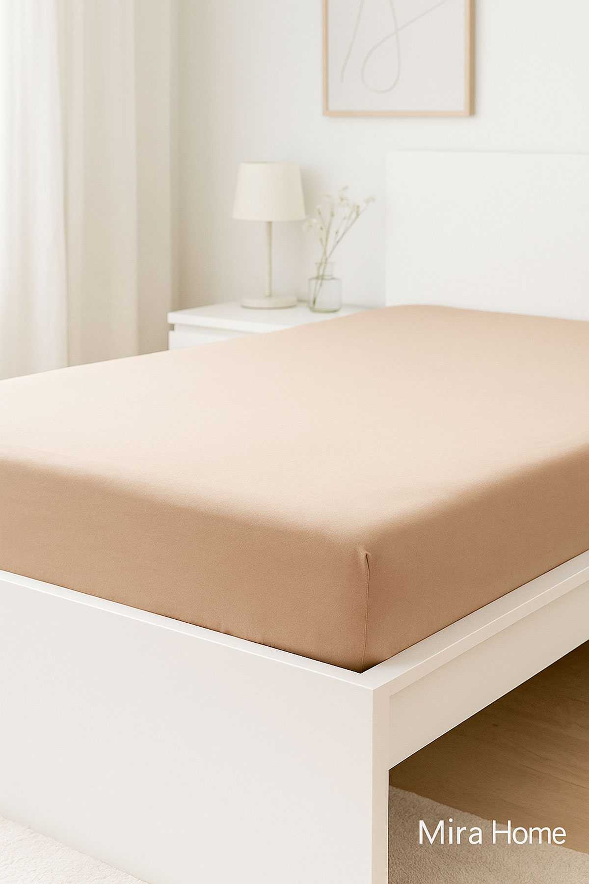 Çift Kişilik Düz Penye %100 Pamuklu Lastikli Çarşaf 160X200 Newsheet Kahverengi resmi