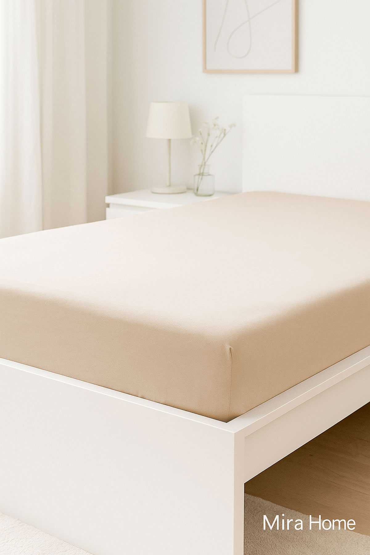 Çift Kişilik Düz Penye  %100 Pamuklu Lastikli Çarşaf 180X200 Newsheet Bej resmi