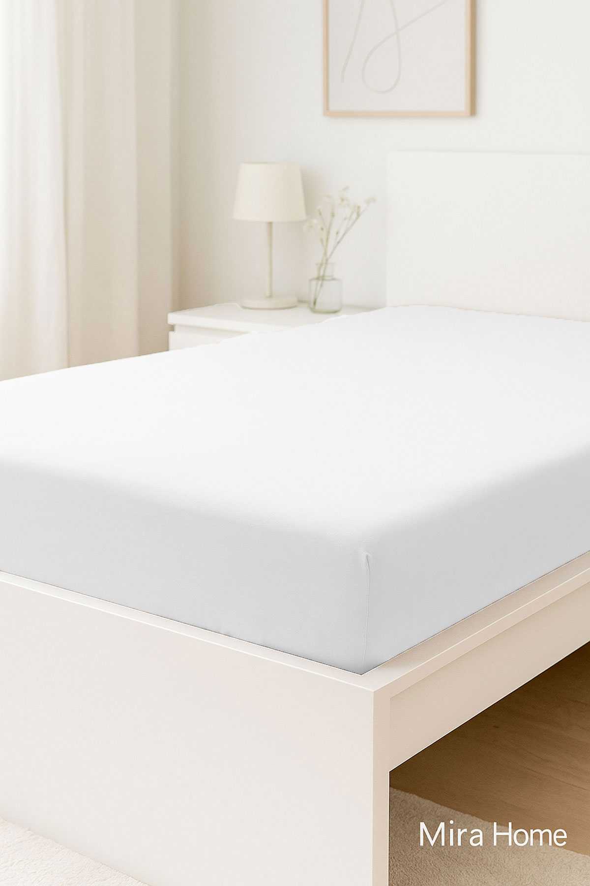 Çift Kişilik Düz Penye  %100 Pamuklu Lastikli Çarşaf 180X200 Newsheet Beyaz resmi