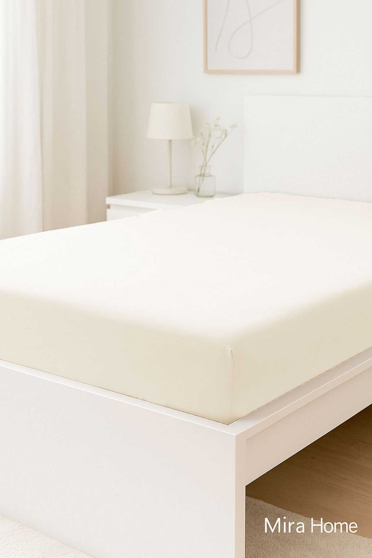 Çift Kişilik Düz Penye  %100 Pamuklu Lastikli Çarşaf 180X200 Newsheet Ekru resmi