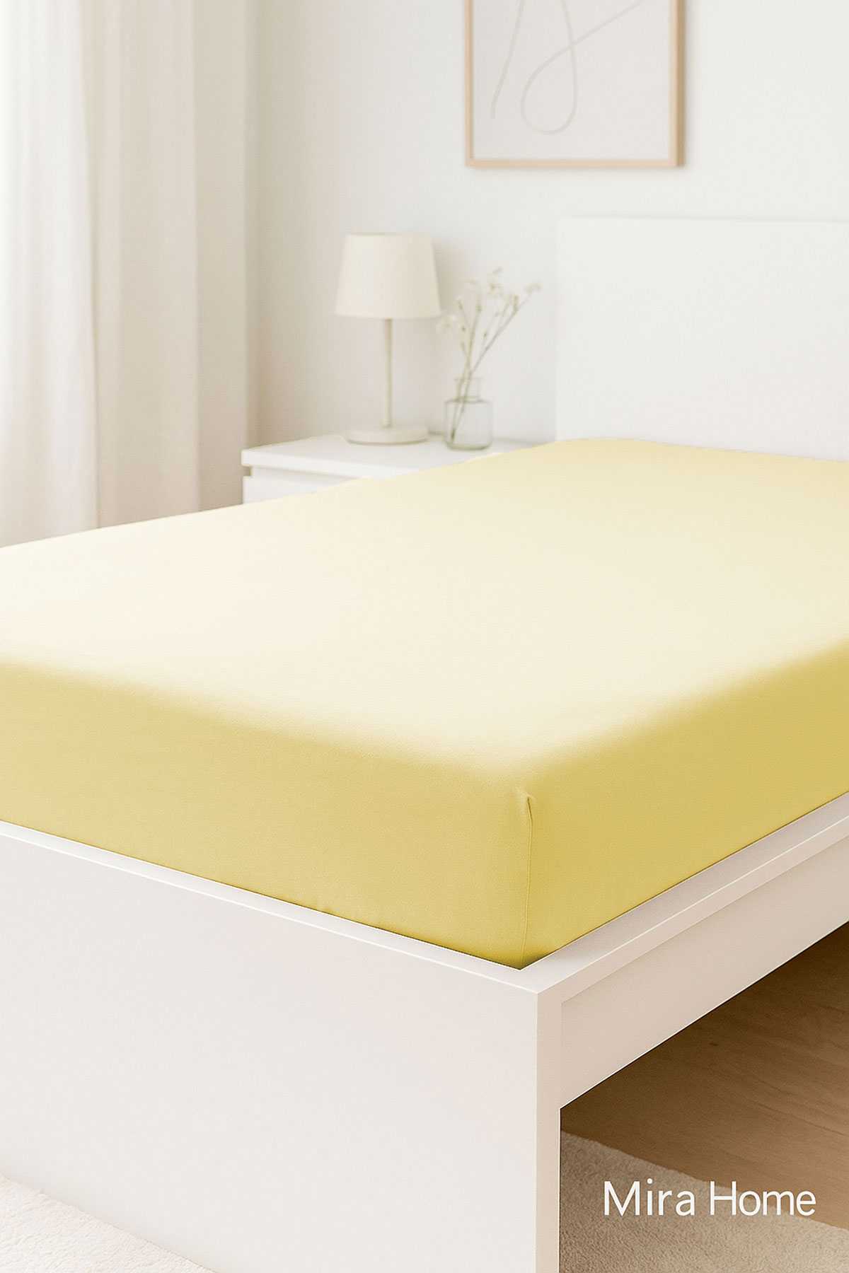 Çift Kişilik Düz Penye  %100 Pamuklu Lastikli Çarşaf 180X200 Newsheet Sarı resmi