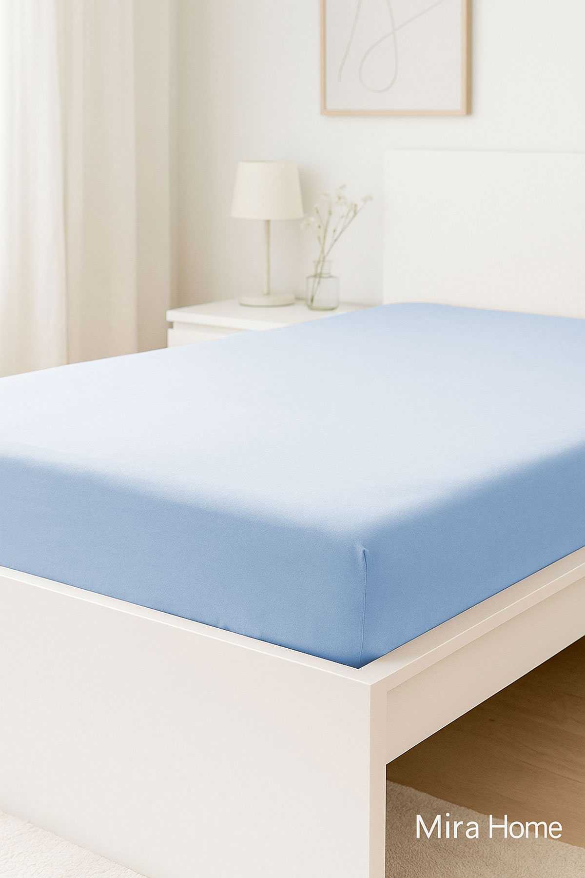 Çift Kişilik Düz Penye  %100 Pamuklu Lastikli Çarşaf 200X200 Cm Battal  Boy Newsheet Mavi resmi
