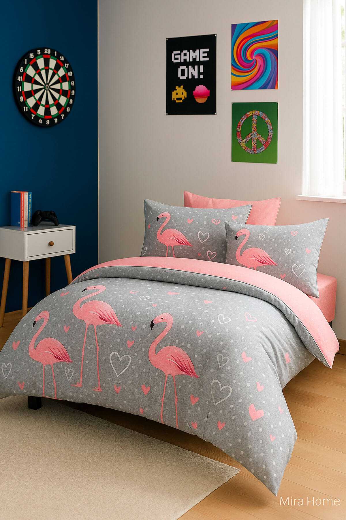 Flamingo Desenli  Pamuklu Tek Kişilik Nevresim Takımı resmi