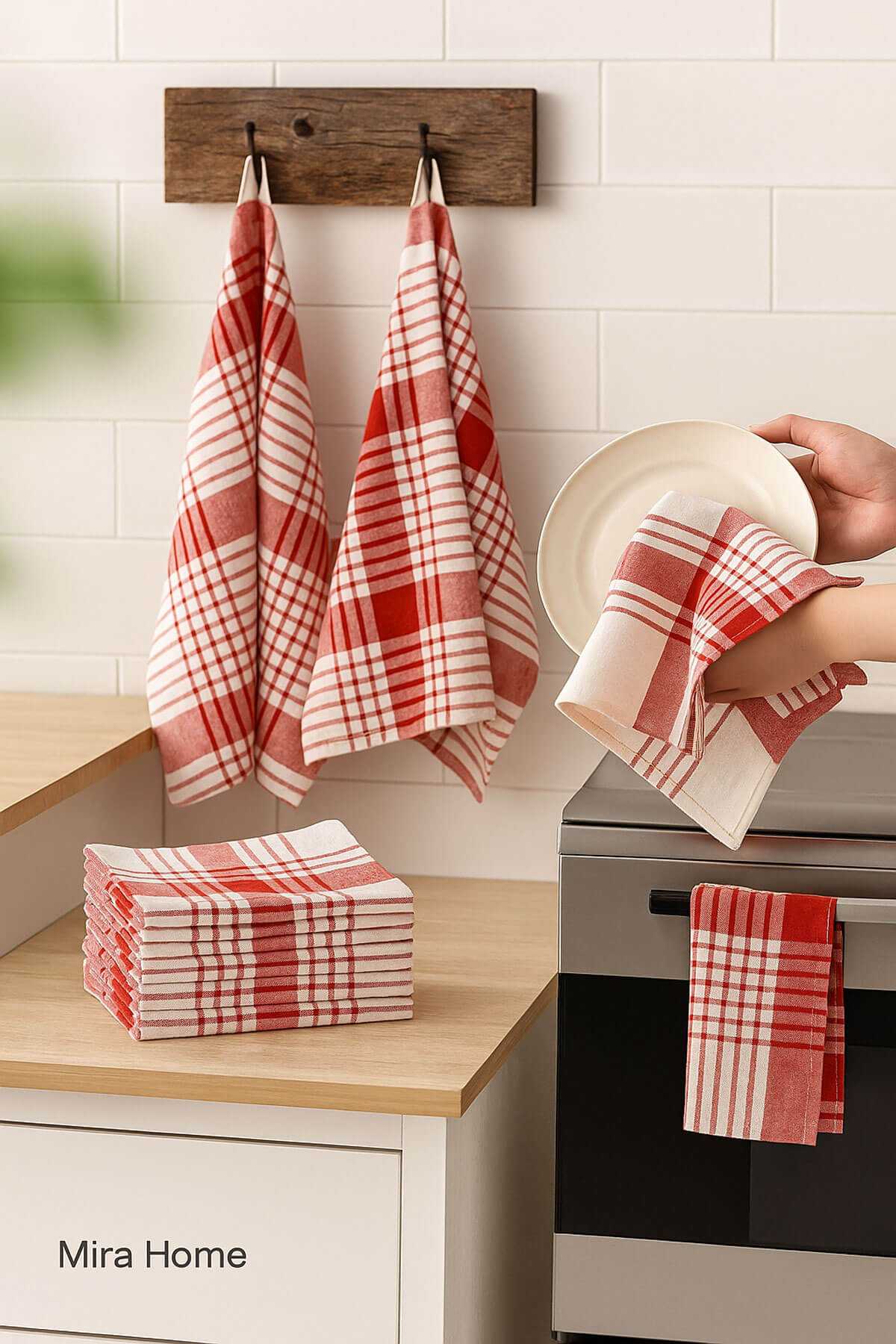 10 lu Lüks Bulaşık Kurulama Bezi ve Mutfak Peçetesi 50x70 Cm Daily Kırmızı resmi
