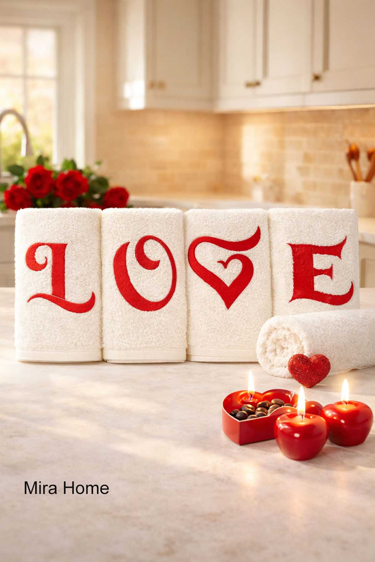 Love Nakışlı 4lü Mutfak Havlusu Seti  30x50 cm resmi