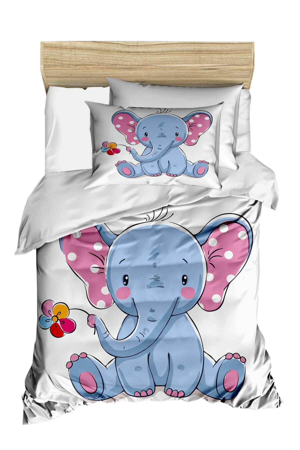 Dijital Baskılı 3d Pamuklu Yenidoğan Bebek Nevresim Takımı Cute Elephant resmi