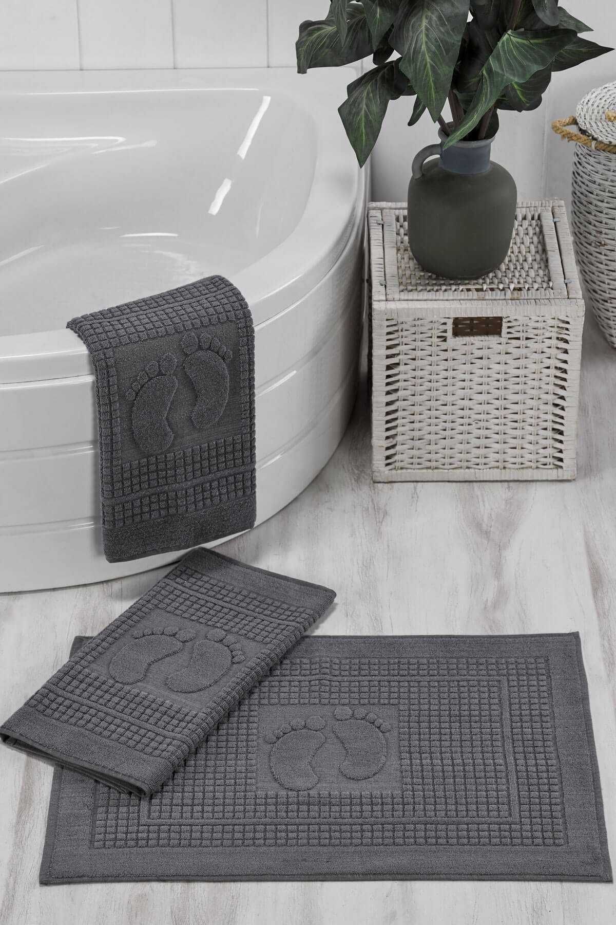 3 Lü Banyo Ayak Havlusu %100 Pamuklu 50x70 Cm Antrasit resmi